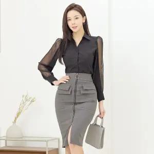 채핏 모런 오링지퍼 미디스커트 섹시 글램 미디 sk 트임 지퍼 h라인 포켓 하객룩 격식룩