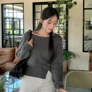 도이든 보트넥 사이드버튼 세미크롭 울 니트 봄 여성 데일리 데이트룩 봄니트