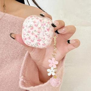 꽃 패턴 실크 리본 펜던트 여아용 무선 블루투스 실리콘 이어폰 케이스 갤럭시 호환 버즈 FE 라이브 2 프