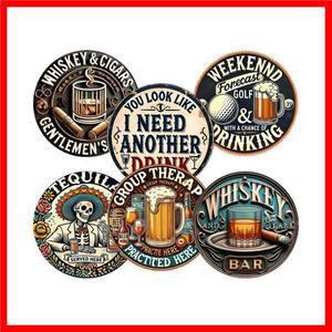 6개입 10cm 나무 빈티지 맥주 테마 코스터 차 커피 컵 패드 열 저항성 원형 볼 티포트 매트 우드 플레이스