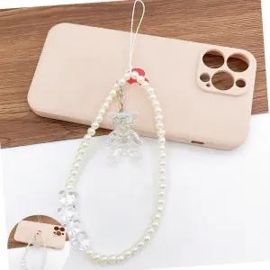 투명 진주 곰돌이 핸드폰 손목 걸이줄 핸드폰 스트랩 카메라줄