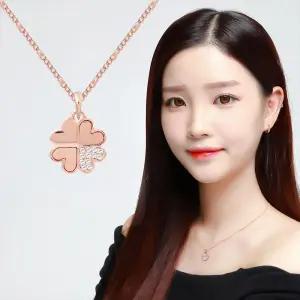 베이직목걸이 마샹스 로즈골드 큐빅 클로버 체인 패션 목걸이 14KGP
