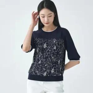 [지센] 여성 패턴 플리츠 5부 티 블라우스 LFWSO411_NA