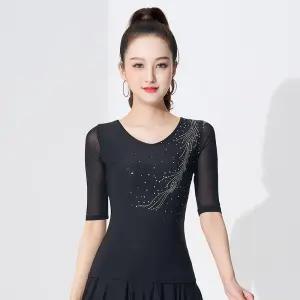 줌바 사교 댄스복 여성 라인 왈츠 댄스상의 방송 라틴 댄스옷 공연복