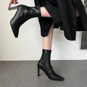 여성앵클 스틸레토 뾰족코 스판 옆지퍼 여성 앵클 부츠힐 4fY