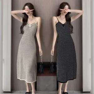 시원한 여성 예쁜 스트라이프 니트 끈나시 원피스 bJK9+6mtj