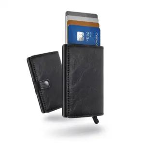 RFID 해킹차단 스마트 자동 슬라이드 카드지갑 여행용 가죽 지갑