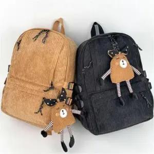 [패션] 키링 포함 인형 백팩 학생 귀여운 골덴 가방