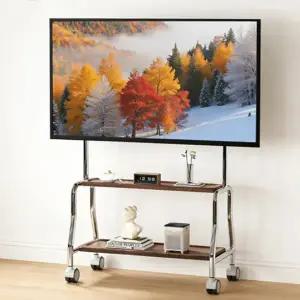 Bornoon 스텐 이동식 스탠드 티비 거치대 32-75인치 2단 원목 선반