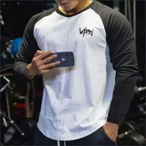 남성 머슬핏 긴팔 티셔츠 배색 나그랑 면티 4컬러 가을 라운드넥