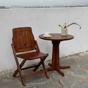 빈티지 감성 야외 원목 원형 테이블 접이식 의자 세트 2인 4인 600 앤틱 레트로 월넛 카페