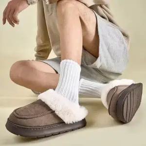 남성용 소프트 퍼 안감 겨울 방한 슬리퍼 사무실 실내화