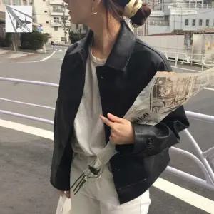 하이넥 양가죽 레더 점퍼 봄버 가죽 봄 자켓 블랙