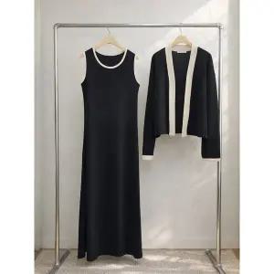 [하프클럽/샵앤]여성 배색 포인트 민소매 원피스 가디건 세트 LL-WSET-5152-블