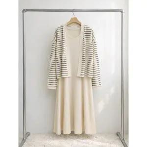 [하프클럽/샵앤]여성 단가라 가디건 민소매 롱원피스 세트 LL-WSET-5151-아이보