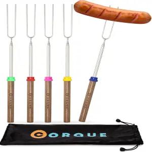 코크 마시멜로 로스팅 스틱 스모어스 익스텐더블 파이어 피트용 캠핑 꼬치 나무 손잡이 바비큐 핫도그용