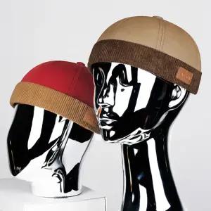 하라주쿠 일본풍 쉐프모자 숏비니 카페모자 와치캡 가죽패치 짧은챙 와치캡 숏비니 모자 볼캡 코디 면 봄