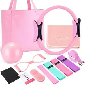 필라테스 필수 키트 요가 매트 매직 서클 토트백 3개 저항 밴드 스트랩 양말 수건 볼 TPE 루프