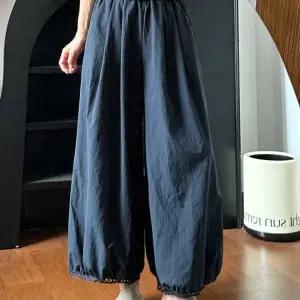 여성 밴딩 와이드팬츠 네이비 블루 9부 통바지 항아리핏