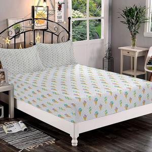 XISUNYA 장식용 피팅 시트 세트 킹 사이즈 아이스크림 딥 포켓 베개 샴 2개 여름 아이스 디저트 와플 콘 순대 프린트 극세사 침구 3종 매트리스용