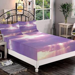 XISUNYA 장식용 피팅 시트 세트 풀사이즈 스카이 데코 딥 포켓 베개 2개 흐린 하늘 비 오는 날씨에 선버스트 로맨틱 뷰 인쇄 극세사 침구 3종