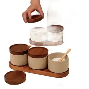 양념통 우드트레이 도자기 우드 양념통세트 세트 조미료통 세라믹