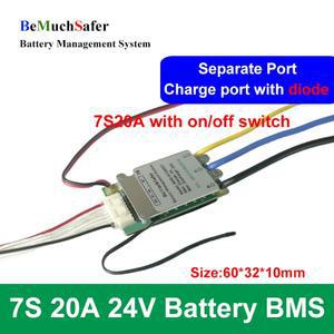 BeMuchSafer 7S 20A 24V 배터리 BMS On/Off 스위치 온도 센서가있는 별도의 포트 PCM DIY 팩용