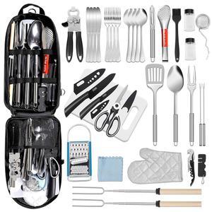 35개 캠핑 주방 용품 세트 야외 용품, 요리 및 그릴 여행 액세서리 요리, RV 캠프에 완벽합니다. 캠핑, 바비큐, 파티