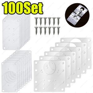 2-100세트 스테인레스 스틸 힌지 고정 플레이트 키트 캐비닛 도어 수리 브래킷 장착 나사 포함 가구 도구