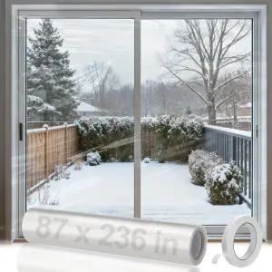 87×236인치 겨울용 창문 단열재 - 슬라이딩 도어 프렌치 투명 열수축 플라스틱 테이프가 있는 컷테이블