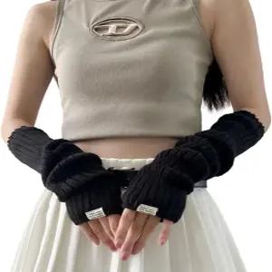 긴 소매 손가락 없는 Y2K 쿨 걸스 웜 블랙 화이트 고딕 스케이트보드 펑크 힙합 니트용 팔 워머