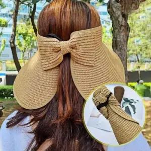 [패션] 썬캡 모자 여성모자 돌돌이 진베이지 선캡모자 리본