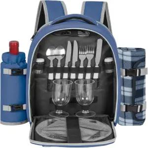 단열 누수 방지 쿨러 수납공간이 있는 2인용 ITHWIU 피크닉 백팩 식기 세트 와인 홀더 플리스 담요 커플