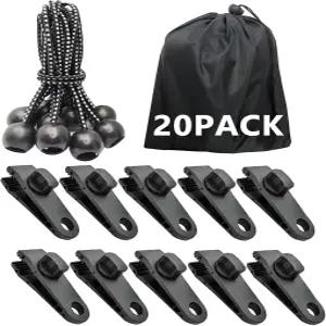 루야딘 방수 클립 헤비 듀티 잠금 그립 20팩 클램프 번지 코드 텐트 어닝 카라반 캐노피 자동차 커버