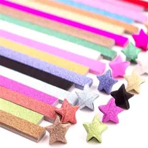520장 글리터 오리가미 스타즈 종이 스트립 양면 럭키 컬러풀 스타 장식 접이식 15가지 선물용 모듬 색상