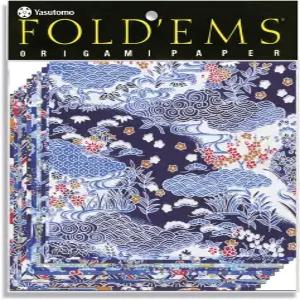 야스토모 폴드엠스 종이접기 종이 7/8 X 5 인치 유젠 블루 10 장 (4336)