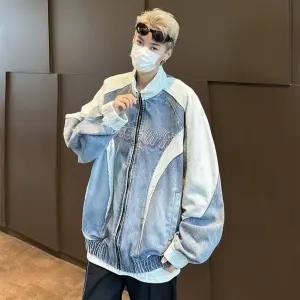 남사친 청 배색 패치 청자켓 레터링 재킷 봄가을 루즈핏 잔 코트 원픽1