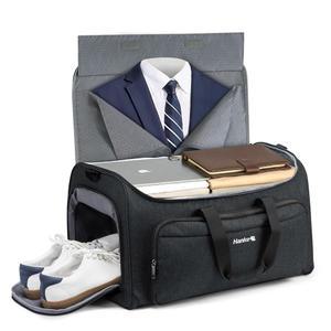 여행용 의류 가방에 한케 캐리 신발 수납 공간이 있는 컨버터블 더플백 러기지백 주말 가방 남성 여성 행잉 캐리어 수트백 1개 중 2개 블랙