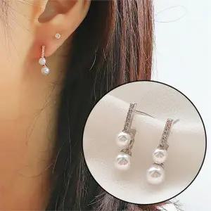 [다잇템]여자 부드러운 골져스 실버침 큐빅스틱 귀걸이_P335494493