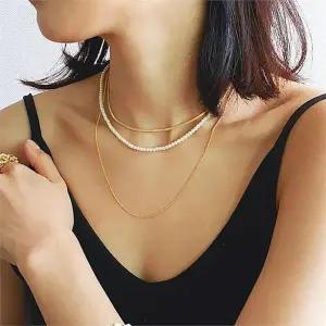 [다잇템]여자 분할가능 사슬 코디 진주 뱀줄 목걸이_P335253898