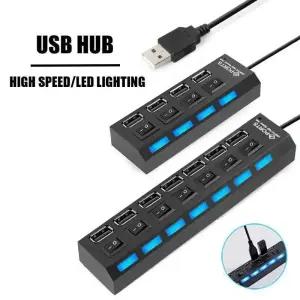 고속 7/4 포트 LED USB 2.0 어댑터 허브 멀티 소켓 전원 켜기/끄기 스위치 충전기 분배기 컴퓨터 U