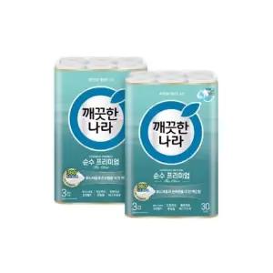 깨끗한나라 순수 프리미엄 더클래스 화장지 30m 30롤 x 2팩 두루마리
