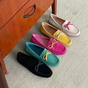 여자 리본 장식 데일리 스웨이드 플랫 로퍼