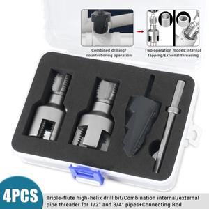 1set PPR/PVC 수도관 스레더 내부 외부 스레딩 트리플 플루트 카운터보어 드릴 비트 플라스틱 파이프 키트