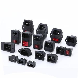 IEC320 C14 전기 AC 소켓 3 핀 빨간색 LED 250V 로커 스위치 10A 퓨즈 암 수 입구 플러그 커넥터 2 마운트