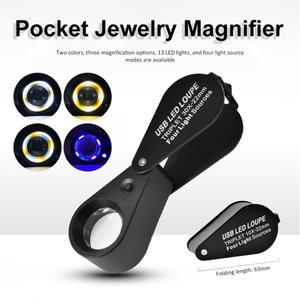 보석 루프 돋보기 10-30배율 포켓 루페 (흰색 LED & UV 라이트 포함) 동전 스탬프 다이아몬드용 소형 접이