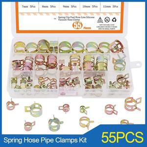 스프링 호스 파이프 클램프 아연 도금 후프 저압 에어 클립 패스너 모음 키트 세트 당 55 개 7-17mm