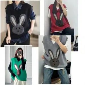 심플안경 니트 스웨트조끼 안경테 토끼 봄조끼 브이넥 조끼 토끼 니트 봄 가을