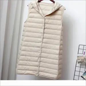 레이어드 경량후드 여성 슬림핏 베스트 롱패딩조끼