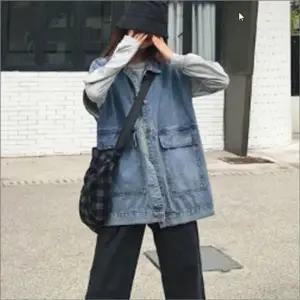 (색상 데님)아우터 워싱 오버핏 여성 데일리 레이어드 데님베스트 청조끼